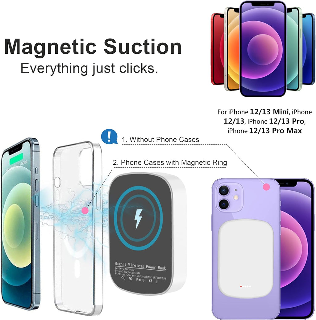 Ultra-Slim 5000mAh Mag-Safe Power Bank - 15W Fast Charging External Battery Pack for iPhone 15, 14, 13, 12, Pro, Pro Max, and Mini