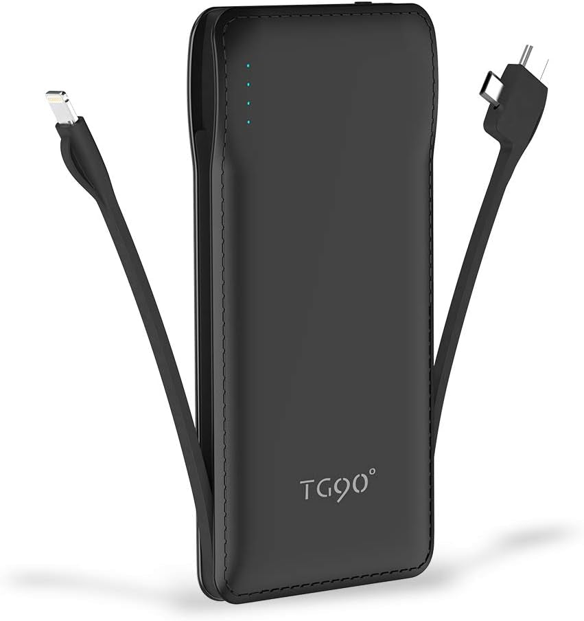 10000mAh Power Bank with Built-in Lightning Cable - Portable External Battery Pack for iPhone & Android