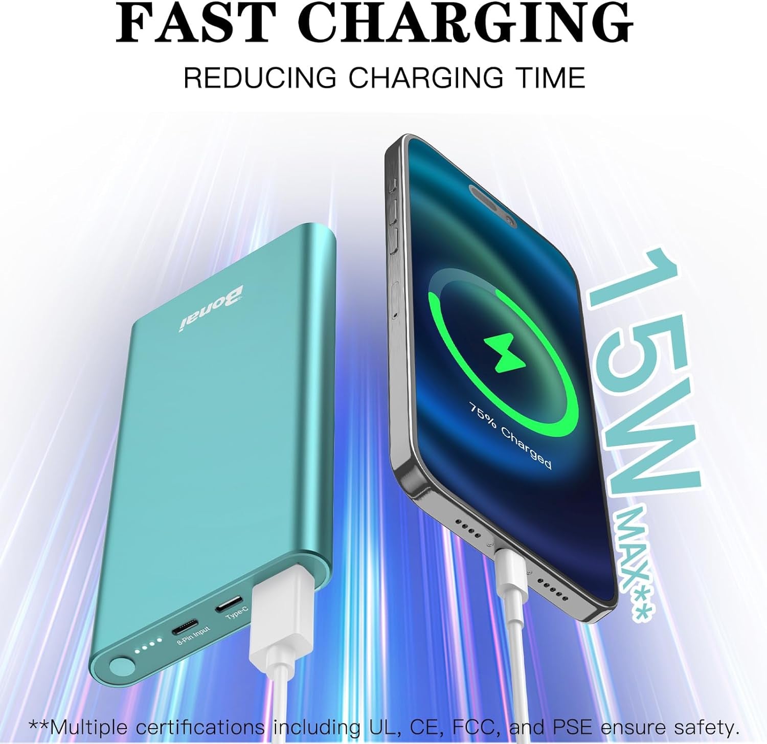 High-Capacity 12,000mAh Portable Charger - 5V/3A Fast Charging Power Bank with Dual Input/Output (USB-C) for iPhone 17/16/15/14/13/12, Galaxy, Android, iPad & More - Mint Color