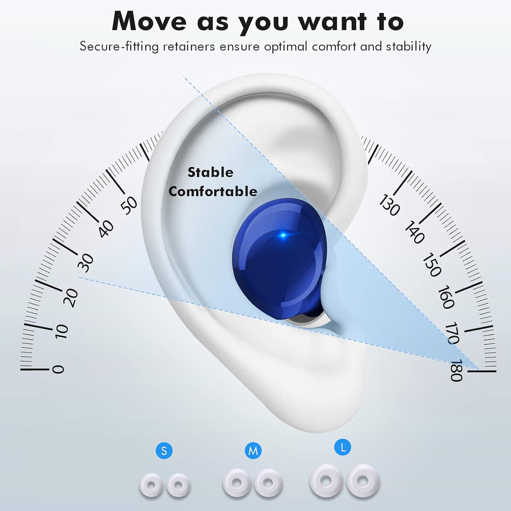 True Wireless Earbuds, Bluetooth 5.1 Small Ear Buds Comfortable Deep Bass Earphones 24Hrs Playtime Mini Charging Case IPX7 Waterproof Earbuds In-Ear Stereo Headphones Headset for Sports Workout Blue