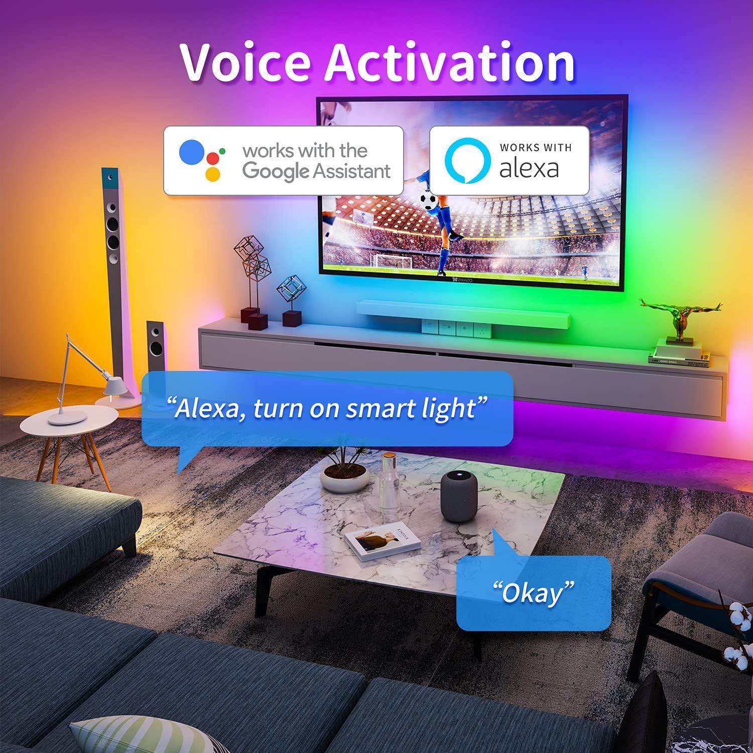 Smart RGB+IC 16.4Ft Led Strip Lights for Bedroom,Dream Color Led Lights 16 Million Colors with Voice,5050 Led Strips with Remote Wifi Strips Light for Bedroom,Room Patry Decor Christmas Gifts