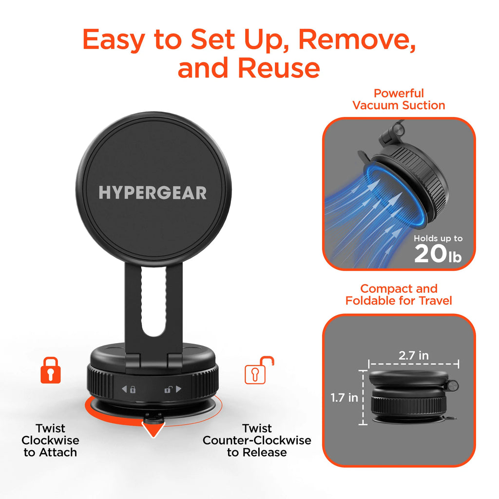Hypergear Mag Vac Magnetic Phone Mount with Vacuum Suction Cup Base