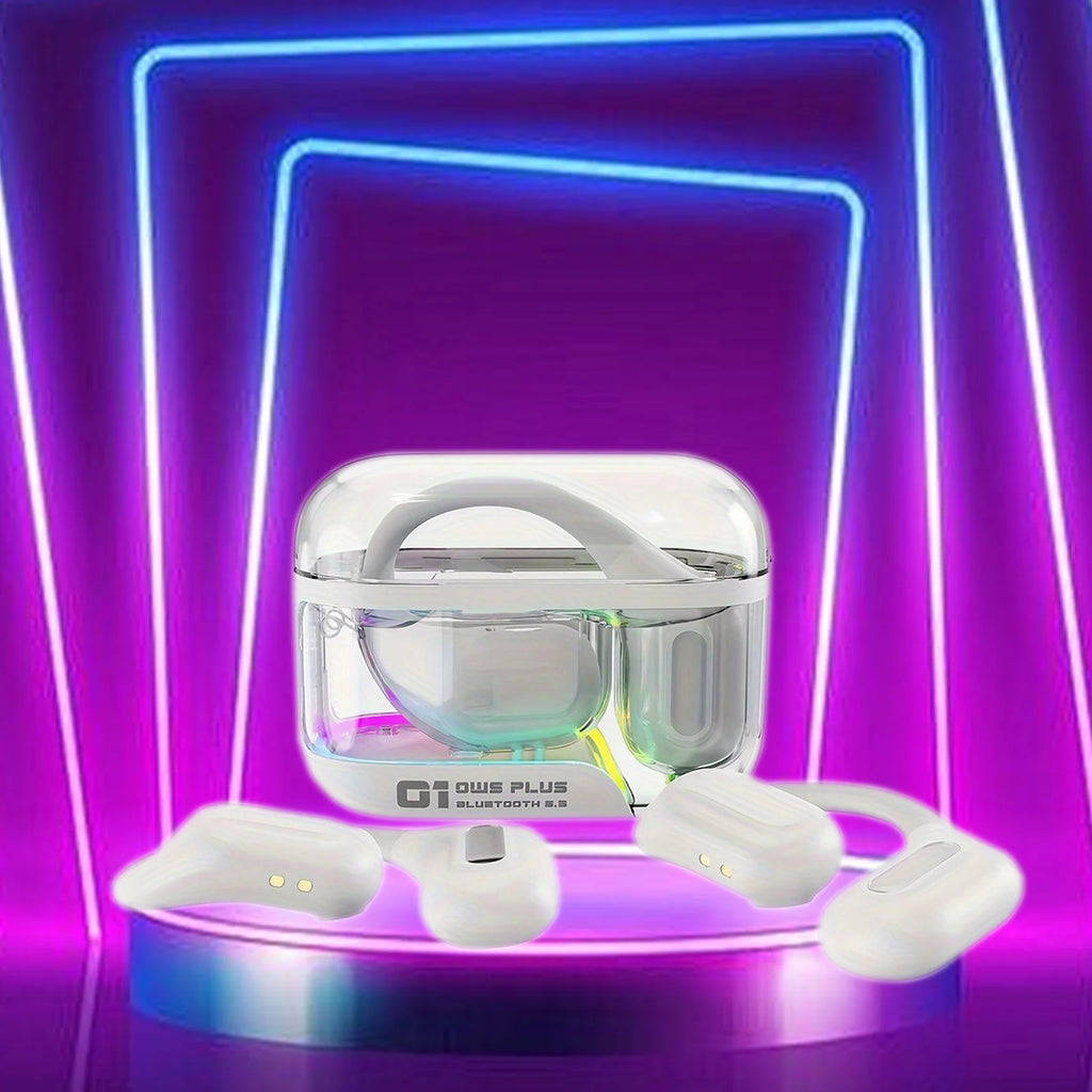 True Wireless Bone Conduction Earphones, OWS Open Ear Headphones with Earhooks, Bluetooth 5.3, up to 24H Playtime with Case, IP5, for Cycling Yoga Workouts