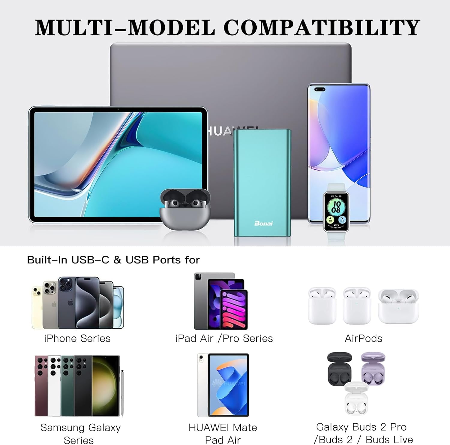 High-Capacity 12,000mAh Portable Charger - 5V/3A Fast Charging Power Bank with Dual Input/Output (USB-C) for iPhone 17/16/15/14/13/12, Galaxy, Android, iPad & More - Mint Color