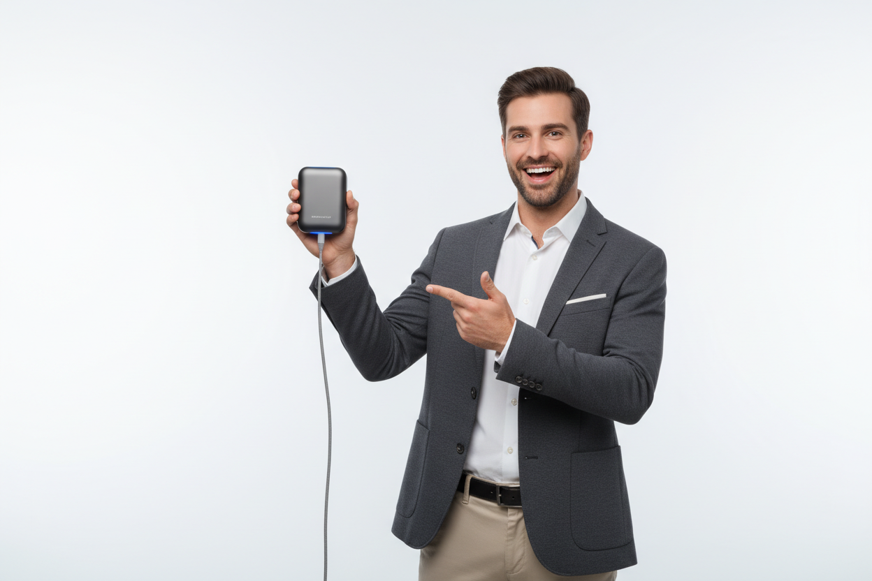 A person advertising a charger