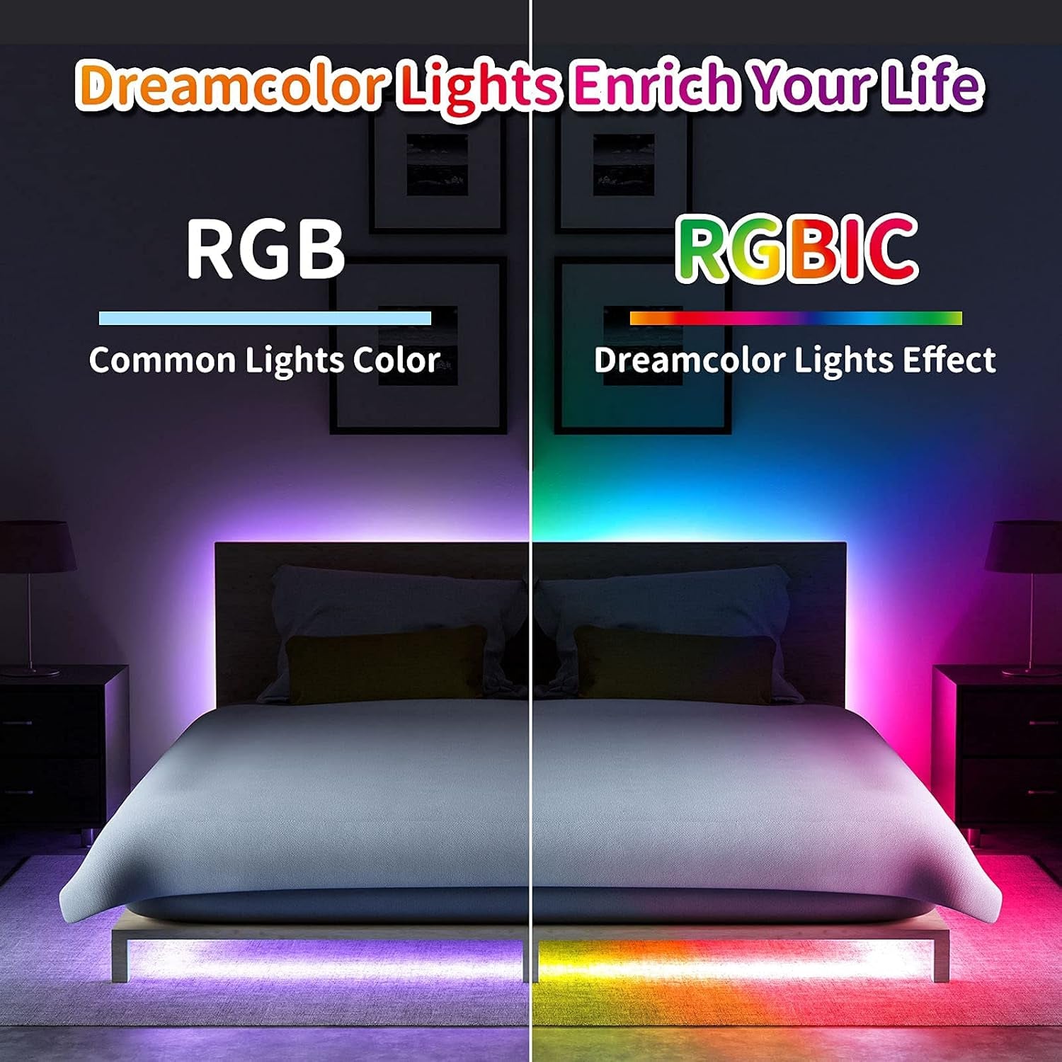 Smart RGB+IC 16.4Ft Led Strip Lights for Bedroom,Dream Color Led Lights 16 Million Colors with Voice,5050 Led Strips with Remote Wifi Strips Light for Bedroom,Room Patry Decor Christmas Gifts
