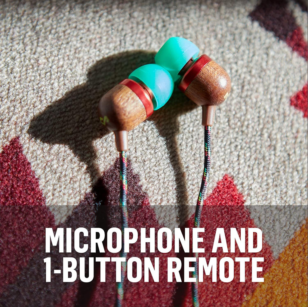 Smile Jamaica: Wired Earphones with Microphone, Noise Isolating Design, and Sustainable Materials (Rasta)