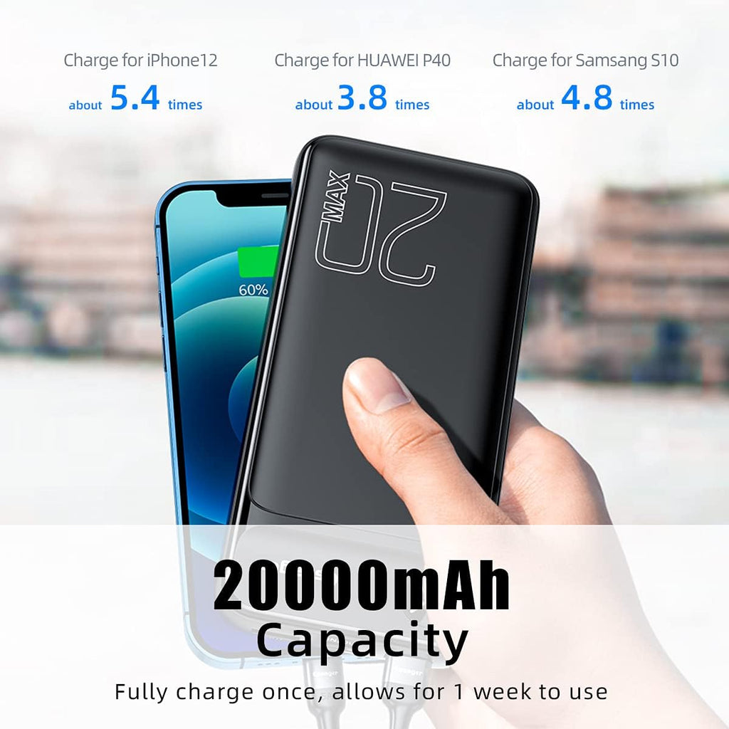 High-Capacity 20000mAh Portable Charger - Fast Charging Power Bank with USB-C PD 20W & QC 3.0 for iPhone, iPad, Samsung & More